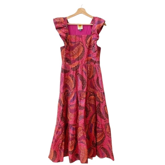FARM Rio Pink Wild Bananas Ruffle Midi Dress Large NWOT - Picture 8 of 14